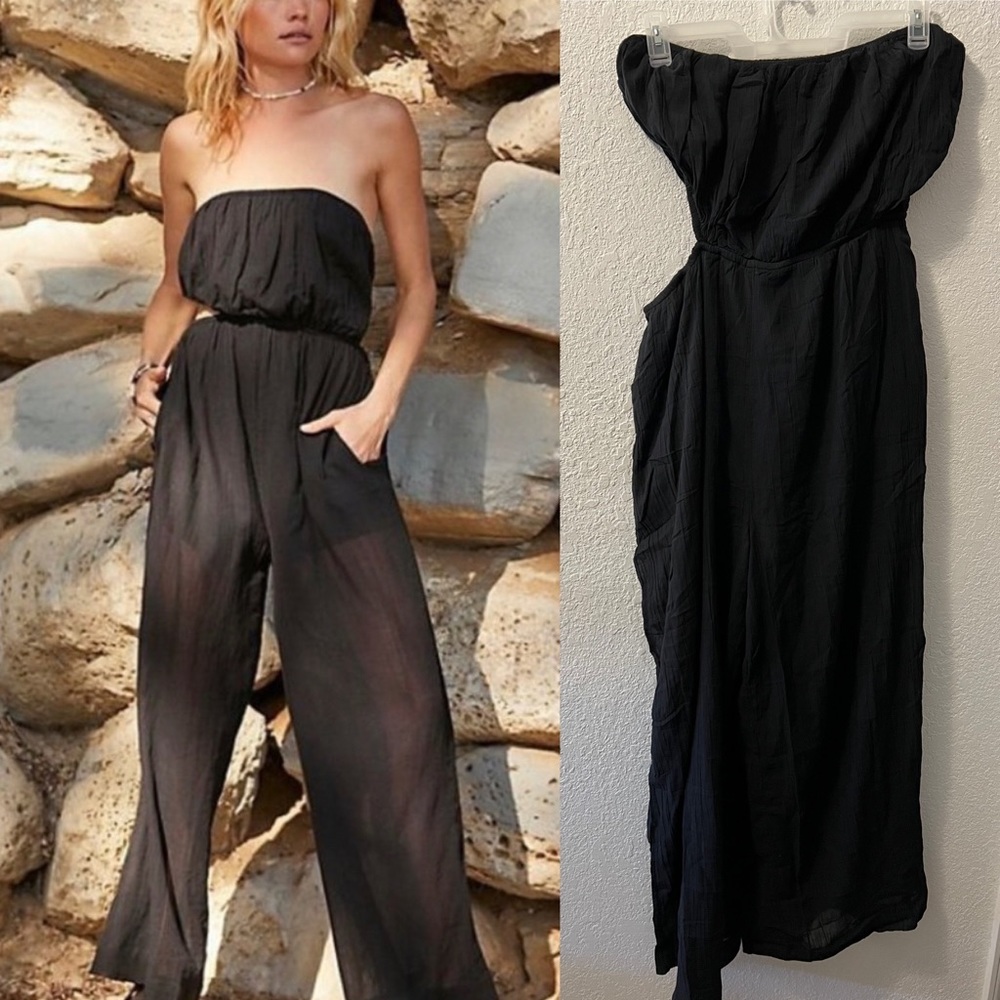 Free People Cut Out For It Jumpsuit  in black
